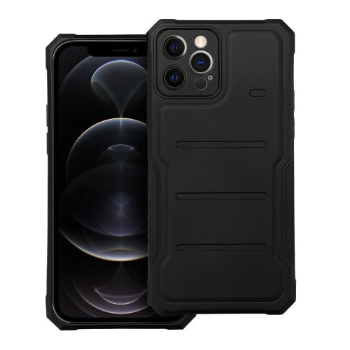 iPhone 12 Pro ütésálló hátlap tok, telefon tok, mikroszálas belsővel, kamera védelemmel, fekete, Heavy Duty