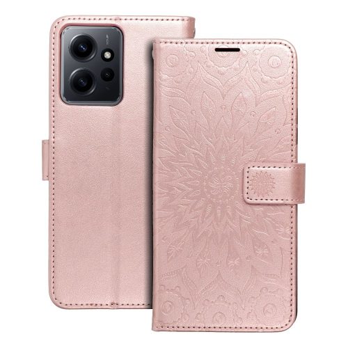 Xiaomi Redmi Note 12 4G könyvtok, fliptok, telefon tok, mágneszáras, bankkártyatartós, mandala mintás, rose gold Forcell Mezzo