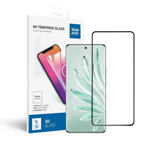 Honor 70 5G üvegfólia, tempered glass, előlapi, 5D, edzett, hajlított, fekete kerettel, BlueStar