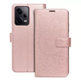   Xiaomi Redmi Note 12 Pro 5G (Globál) / Poco X5 Pro 5G könyvtok, fliptok, telefon tok, mágneszáras, bankkártyatartós, mandala mintás, rose gold, Forcell Mezzo