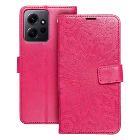   Xiaomi Redmi Note 12 4G könyvtok, fliptok, telefon tok, mágneszáras, bankkártyatartós, mandala mintás, magenta, Forcell Mezzo