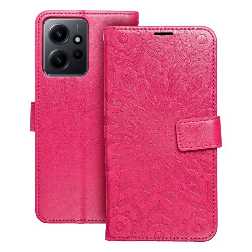 Xiaomi Redmi Note 12 4G könyvtok, fliptok, telefon tok, mágneszáras, bankkártyatartós, mandala mintás, magenta, Forcell Mezzo