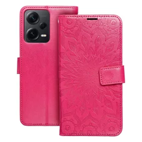   Xiaomi Redmi Note 12 5G (Globál) / Poco X5 5G könyvtok, fliptok, telefon tok, mágneszáras, bankkártyatartós, mandala mintás, magenta, Forcell Mezzo