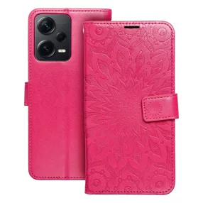   Xiaomi Redmi Note 12 Pro 5G (Globál) / Poco X5 Pro 5G könyvtok, fliptok, telefon tok, mágneszáras, bankkártyatartós, mandala mintás, magenta, Forcell Mezzo