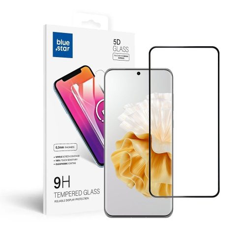 Huawei P60 Pro üvegfólia, tempered glass, előlapi, 5D, edzett, hajlított, fekete kerettel, BlueStar