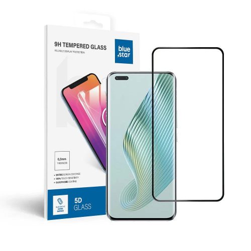 Honor Magic5 Pro 5G üvegfólia, tempered glass, előlapi, 5D, edzett, hajlított, fekete kerettel, BlueStar