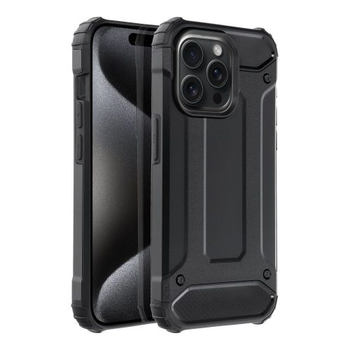 iPhone 15 Pro Max hátlap tok, telefon tok, ütésálló, fekete, Armor