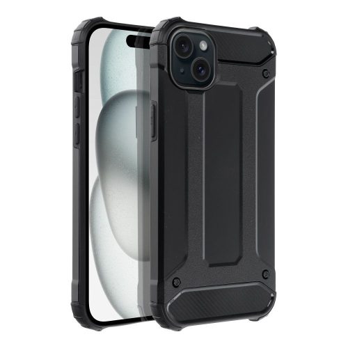 iPhone 15 Plus hátlap tok, telefon tok, ütésálló, fekete, Armor