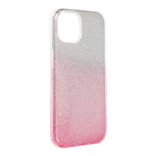 iPhone 15 szilikon tok, hátlaptok, telefon tok, csillámos, pink-ezüst