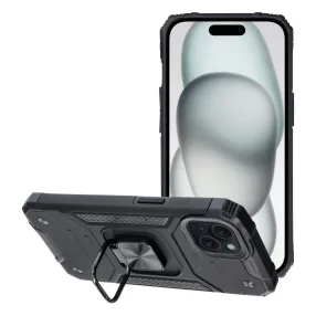   iPhone 15 Plus hátlap tok, telefon tok, kitámasztható, mágneses, ütésálló, fekete, Nitro