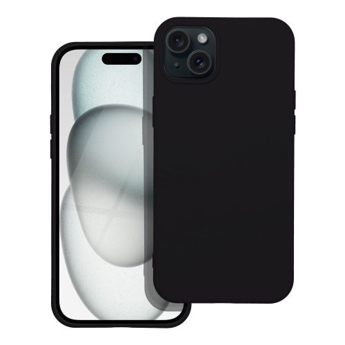 iPhone 15 szilikon tok, hátlaptok, telefon tok, velúr belsővel, matt, fekete, Silicone