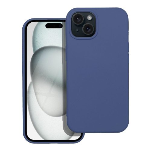 iPhone 15 szilikon tok, hátlaptok, telefon tok, velúr belsővel, matt, kék, Silicone