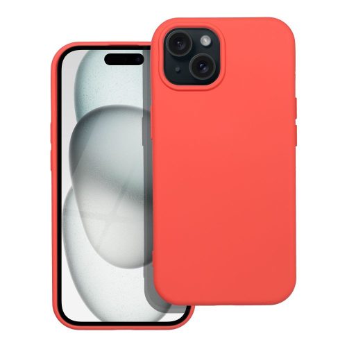 iPhone 15 szilikon tok, hátlaptok, telefon tok, velúr belsővel, matt, barack színű, Silicone