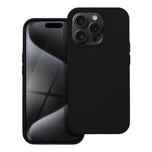 iPhone 15 Pro szilikon tok, hátlaptok, telefon tok, velúr belsővel, matt, fekete, Silicone