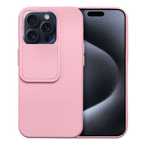 iPhone 15 Pro szilikon tok, hátlap tok, kamera védelemmel, rózsaszín, SLIDE Case