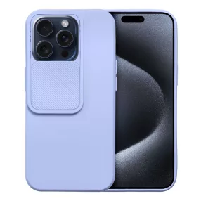   iPhone 15 Pro szilikon tok, hátlap tok, kamera védelemmel, levendula színű, SLIDE Case