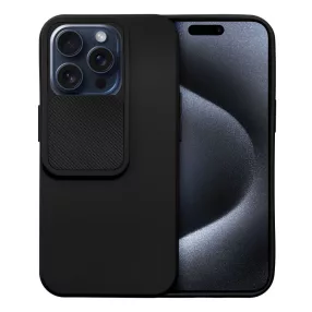   iPhone 15 Pro Max szilikon tok, hátlap tok, kamera védelemmel, fekete, SLIDE Case