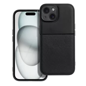   iPhone 15 Plus hátlap tok, telefon tok, stílusos, prémium, fekete, Noble Case
