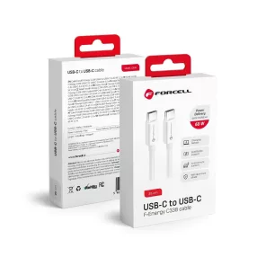   USB-C (Type-C) adatkábel, töltőkábel, QC4.0, PD gyorstöltő, fehér, 60W 25cm, Forcell C338