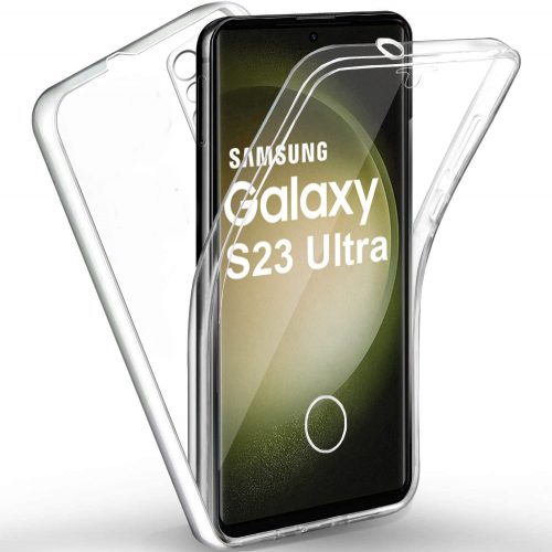 Samsung Galaxy S23 Ultra 5G telefon tok, szilikon előlap+műanyag hátlap, elő+hátlapi, 360 fokos védelem, átlátszó