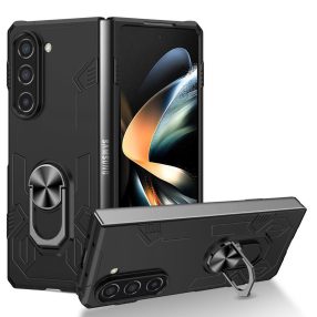   Samsung Galaxy Z Fold5 5G telefon tok, elő+hátlap tok, műanyag, kitámasztható, ütésálló, fekete, Forcell Mecha, SM-F946B/DS