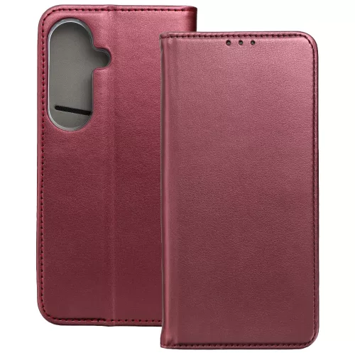 Samsung Galaxy S24 5G könyvtok, fliptok, telefon tok, bankkártyatartós, mágneszáras, bordó, Smart Magneto