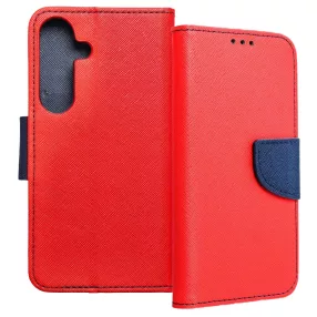   Samsung Galaxy S24 5G könyvtok, fliptok, telefon tok, bankkártyatartós, mágneszáras, piros-sötétkék, Fancy