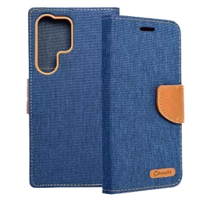   Samsung Galaxy S24 Ultra 5G könyvtok, fliptok, telefon tok, mágneszáras, bankkártya tartós, kék, Canvas