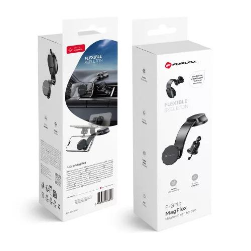 Autós mobiltelefon tartó, szélvédőre, műszerfalra, szellőzőnyílásra helyezhető, mágneses, fekete, Forcell F-Grip MagFlex