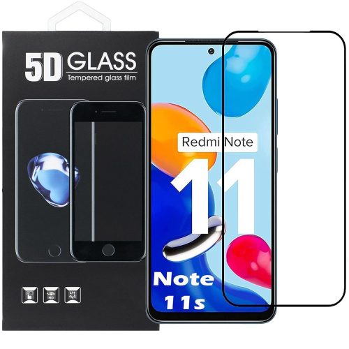 Xiaomi Redmi Note 11 / 11S üvegfólia, tempered glass, előlapi, 5D, edzett, hajlított, fekete kerettel