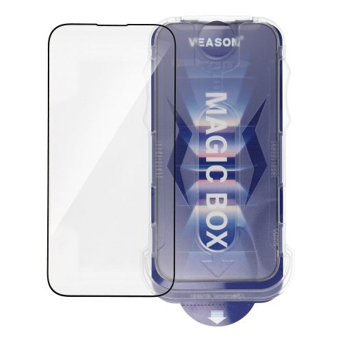iPhone 15 Pro Max üvegfólia, tempered glass, előlapi, edzett, hajlított, felhelyezést segítő kerettel, Veason 6D Pro Easy-install