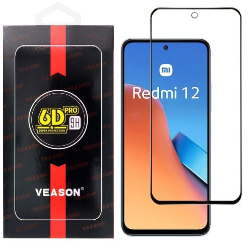 Xiaomi Redmi 12 4G / 5G / Redmi 13 4G / 5G / Poco M6 4G üvegfólia, tempered glass, előlapi, edzett, hajlított, fekete kerettel, Veason 6D Pro