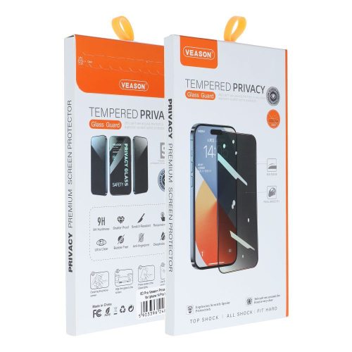 iPhone 12 / 12 Pro üvegfólia, tempered glass, előlapi, edzett, hajlított, fekete kerettel, betekintés védelemmel, Veason Privacy 6D Pro