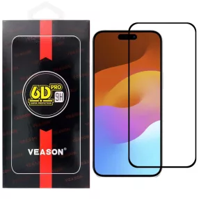   iPhone 15 üvegfólia, tempered glass, előlapi, edzett, hajlított, fekete kerettel, Veason 6D Pro