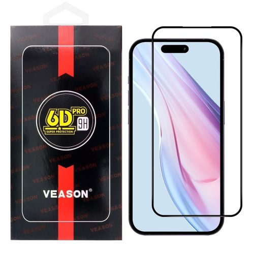 iPhone 15 Pro üvegfólia, tempered glass, előlapi, edzett, hajlított, fekete kerettel, Veason 6D Pro