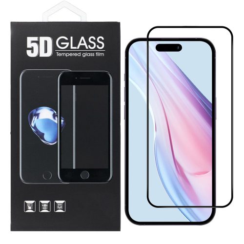 iPhone 15 Pro Max üvegfólia, tempered glass, előlapi, 5D, edzett, hajlított, fekete kerettel