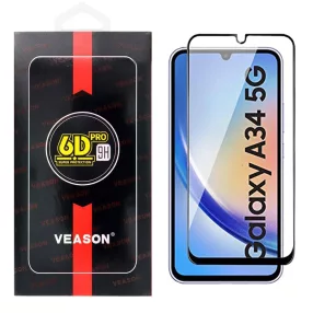   Samsung Galaxy A34 5G üvegfólia, tempered glass, előlapi, edzett, hajlított, fekete kerettel, Veason 6D Pro