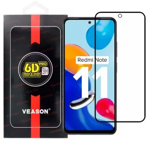   Xiaomi Redmi Note 11 / Note 11s üvegfólia, tempered glass, előlapi, edzett, hajlított, fekete kerettel, Veason 6D Pro