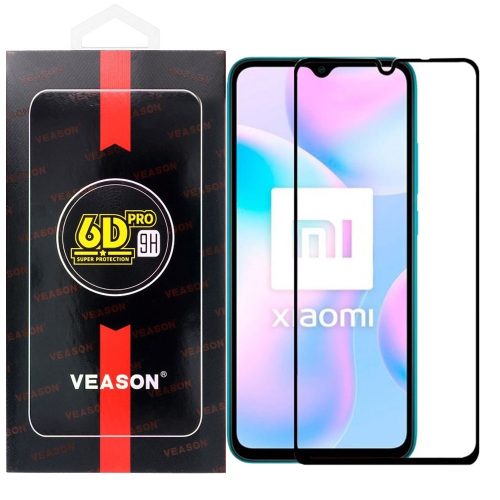 Xiaomi Redmi 9A / 9AT / 9i / 9C / 10A üvegfólia, tempered glass, előlapi, edzett, hajlított, fekete kerettel, Veason 6D Pro