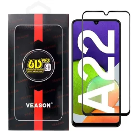   Samsung Galaxy A22 4G üvegfólia, tempered glass, előlapi, edzett, hajlított, fekete kerettel, Veason 6D Pro