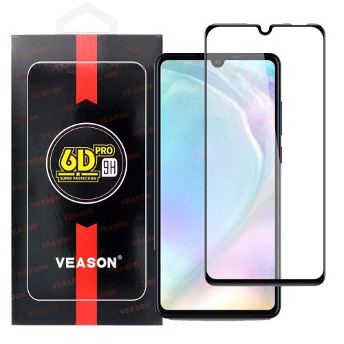 Huawei P30 Lite üvegfólia, tempered glass, előlapi, edzett, hajlított, fekete kerettel, Veason 6D Pro