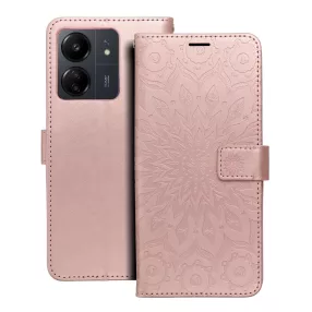   Xiaomi Redmi 13C / Poco C65 könyvtok, fliptok, telefon tok, mágneszáras, bankkártyatartós, mandala mintás, rose gold Forcell Mezzo