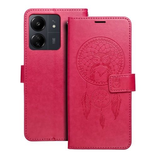 Xiaomi Redmi 13C / Poco C65 könyvtok, fliptok, telefon tok, bankkártyatartós, mágneszáras, álomfogó mintás, magenta, Forcell Mezzo