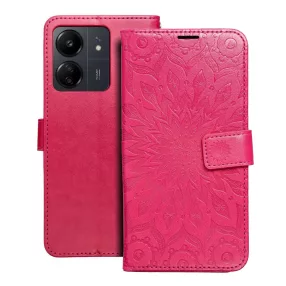   Xiaomi Redmi 13C / Poco C65 könyvtok, fliptok, telefon tok, mágneszáras, bankkártyatartós, mandala mintás, magenta, Forcell Mezzo