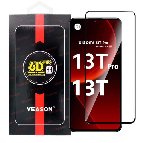 Xiaomi 13T 5G / 13T Pro 5G üvegfólia, tempered glass, előlapi, edzett, hajlított, fekete kerettel, Veason 6D Pro