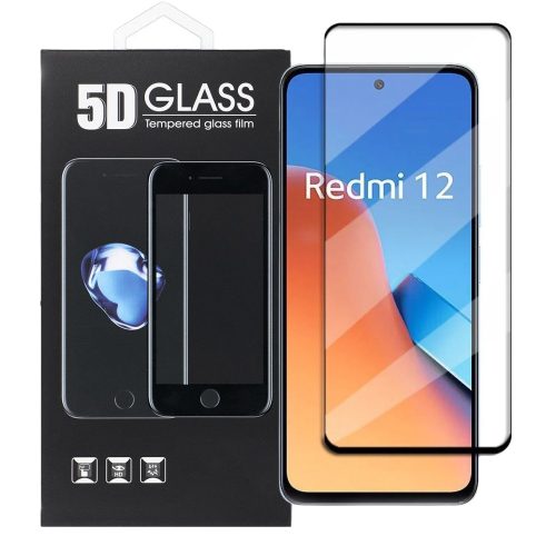 Xiaomi Redmi 12 4G / 5G / Redmi 13 4G / 5G / Poco M6 Pro 5G üvegfólia, tempered glass, előlapi, 5D, edzett, hajlított, fekete kerettel