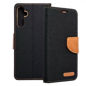   Samsung Galaxy S23 FE 5G könyvtok, fliptok, telefon tok, mágneszáras, bankkártya tartós, fekete, Canvas