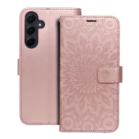   Samsung Galaxy A55 5G könyvtok, fliptok, telefon tok, oldalra nyíló tok, mágneszáras, bankkártyatartós, mandala mintás, rose gold, Forcell Mezzo