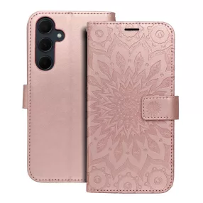   Samsung Galaxy A35 5G könyvtok, fliptok, telefon tok, oldalra nyíló tok, mágneszáras, bankkártyatartós, mandala mintás, rose gold, Forcell Mezzo