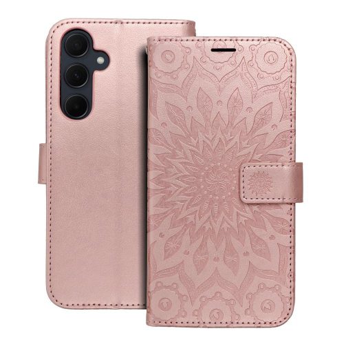 Samsung Galaxy A35 5G könyvtok, fliptok, telefon tok, oldalra nyíló tok, mágneszáras, bankkártyatartós, mandala mintás, rose gold, Forcell Mezzo